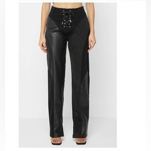 Maniére De Voir Black Vegan Leather Denim Jeans